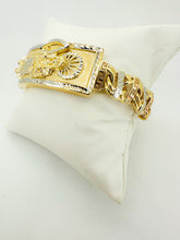 Load image into Gallery viewer, Chino link bar bracelet 10 k gold santa muerte, 21mm ID box (0060)
