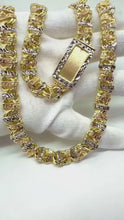 Load and play video in Gallery viewer, Chino link bar chain 10 k gold 2 tones 11 mm link

