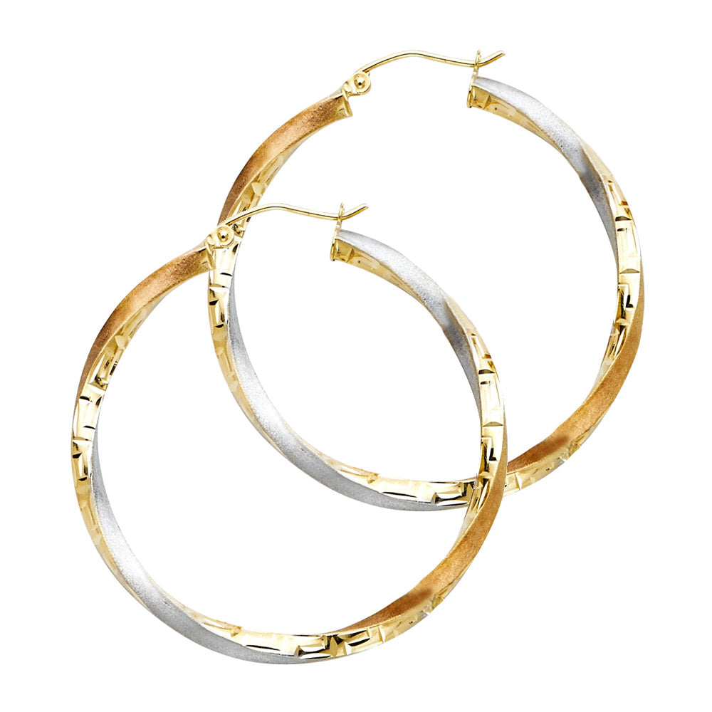 14 karat tri-tone gold loop earring