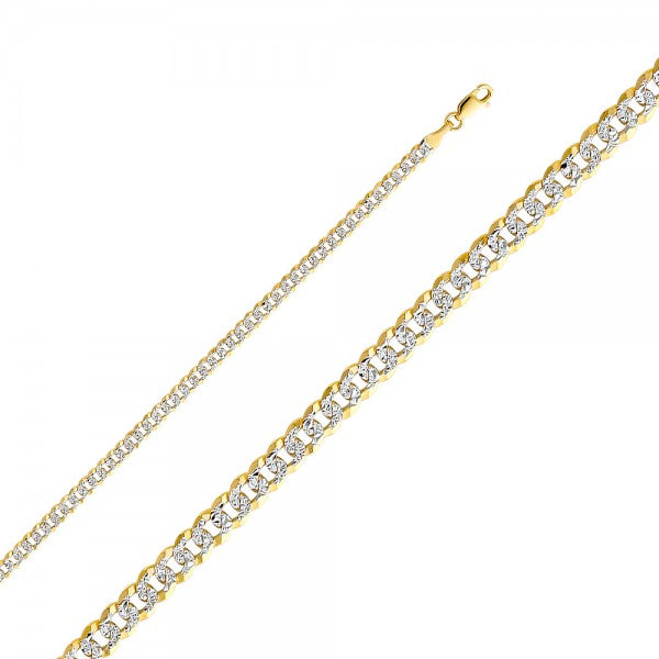 14K Solid Gold 2 Tones Cuban Chain 4mm