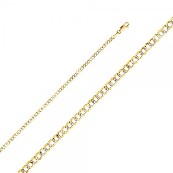 14K Solid Gold 2 Tones Cuban Chain 3.2mm