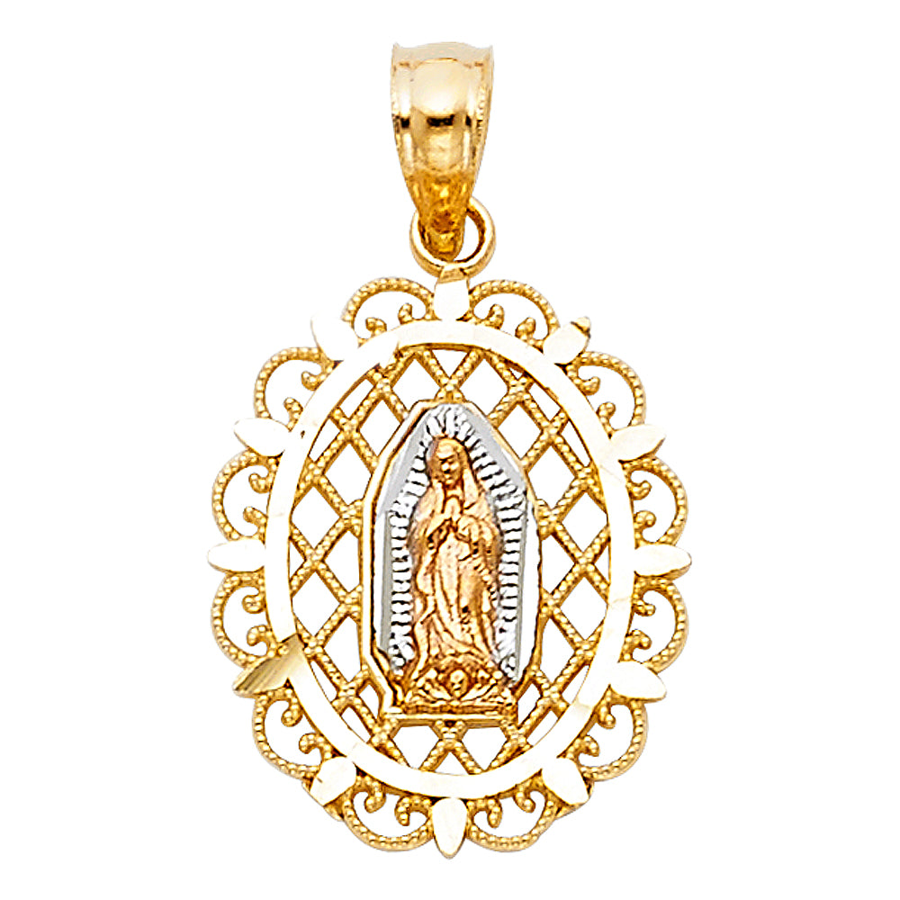 14 karat two tone gold religious pendant