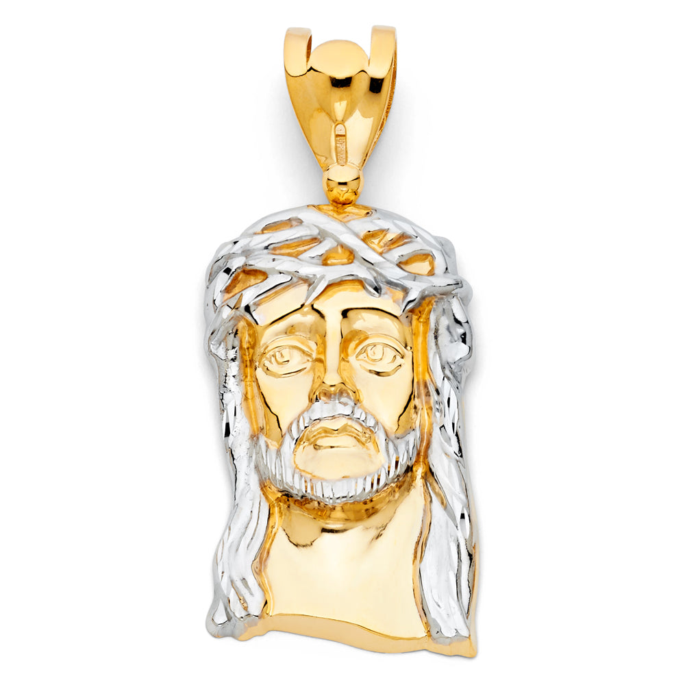 14 karat two tone gold jesus pendant