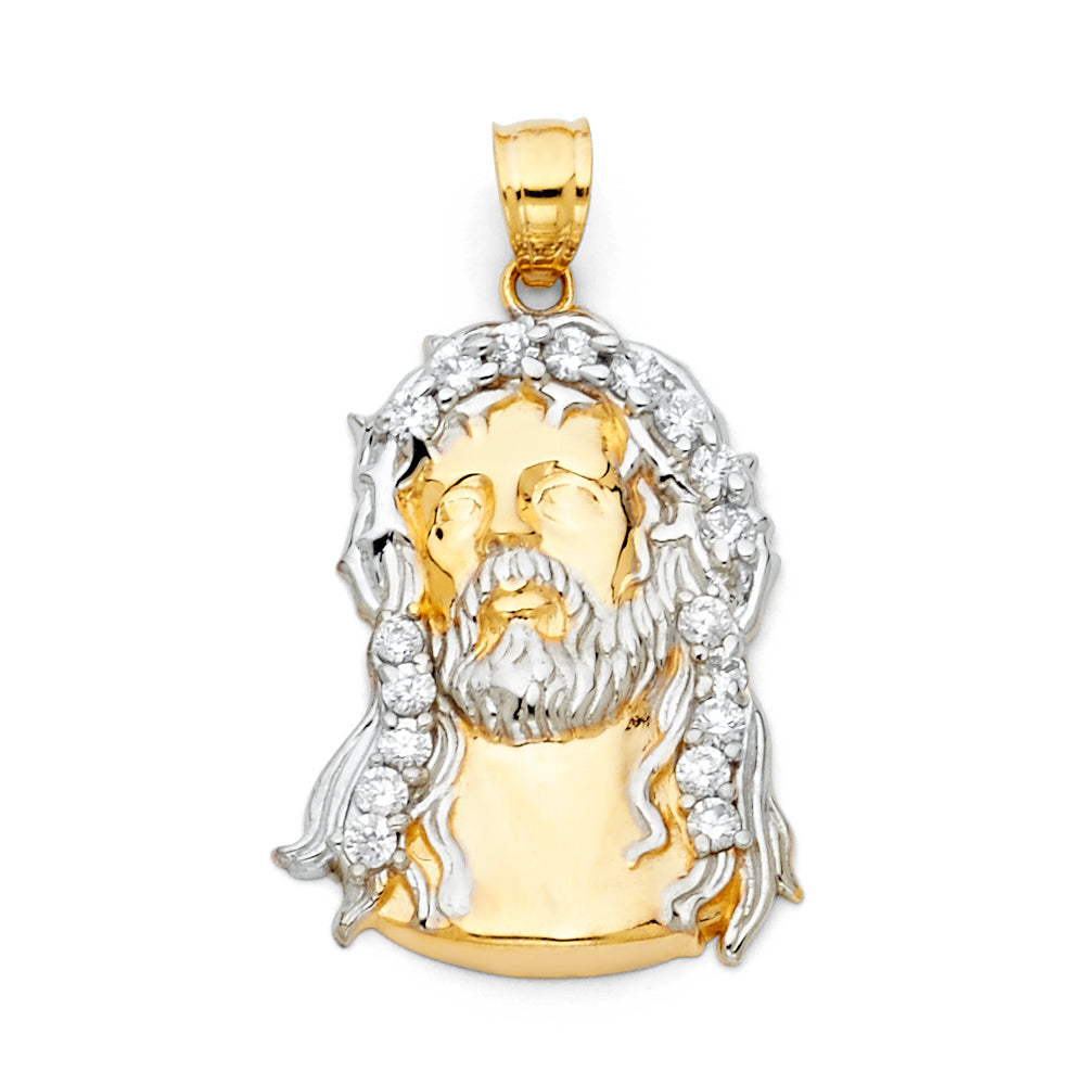 14 karat two tone gold jesus pendant