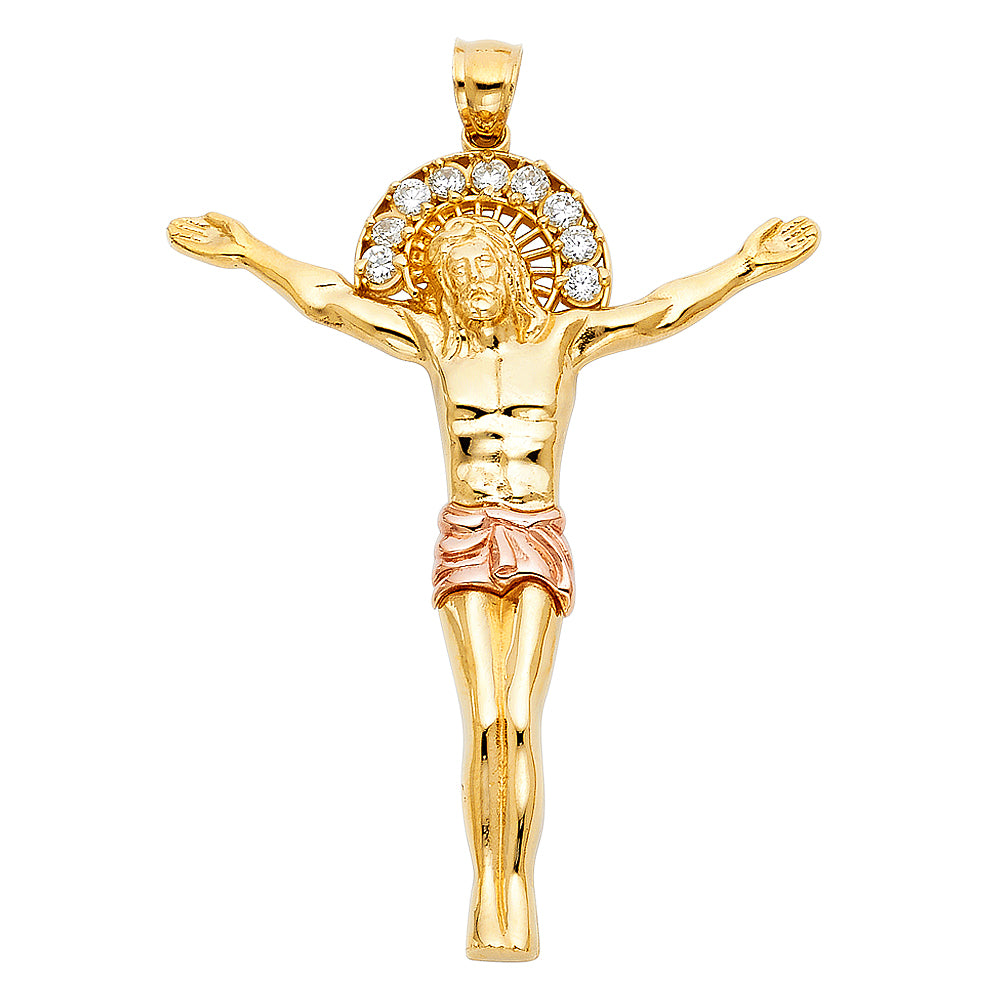 14 karat two tone gold jesus pendant