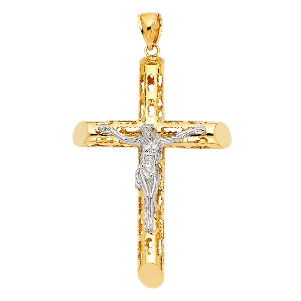 14 karat two tone gold cross jesus pendant