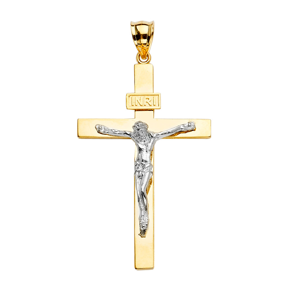 14k karat fancy two tone cross jesus pendant