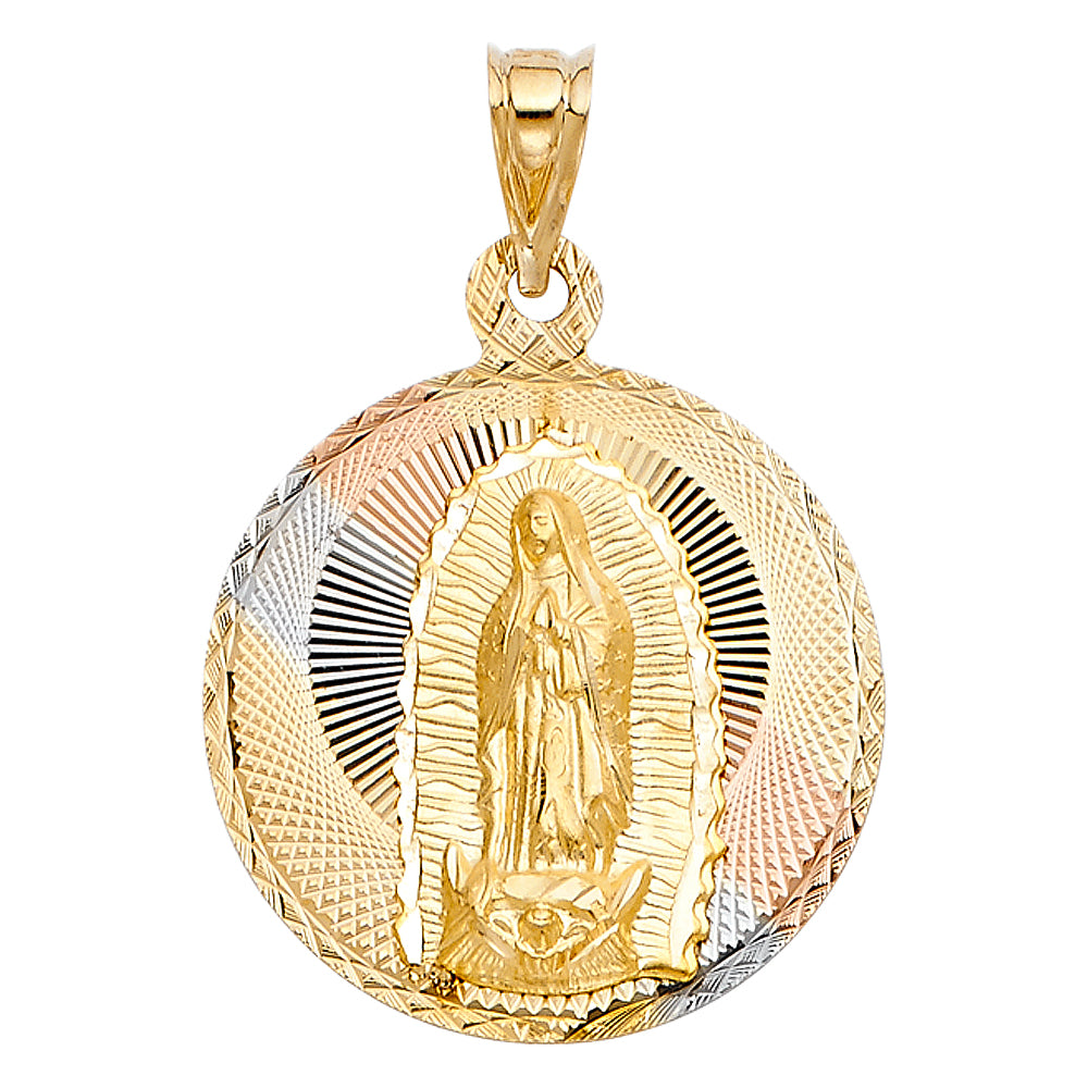 14 karat tri-tone gold religious pendant