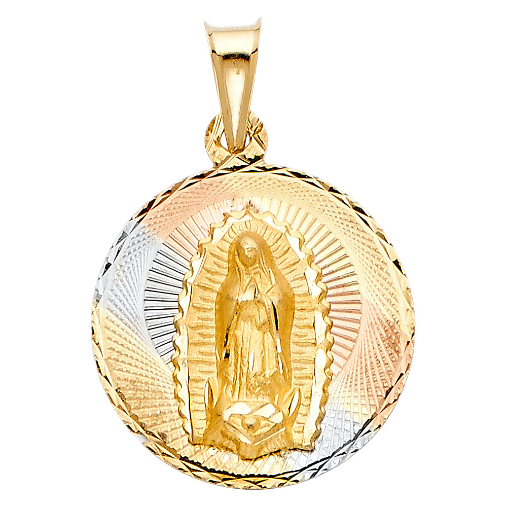 14 karat tri-tone gold religious pendant