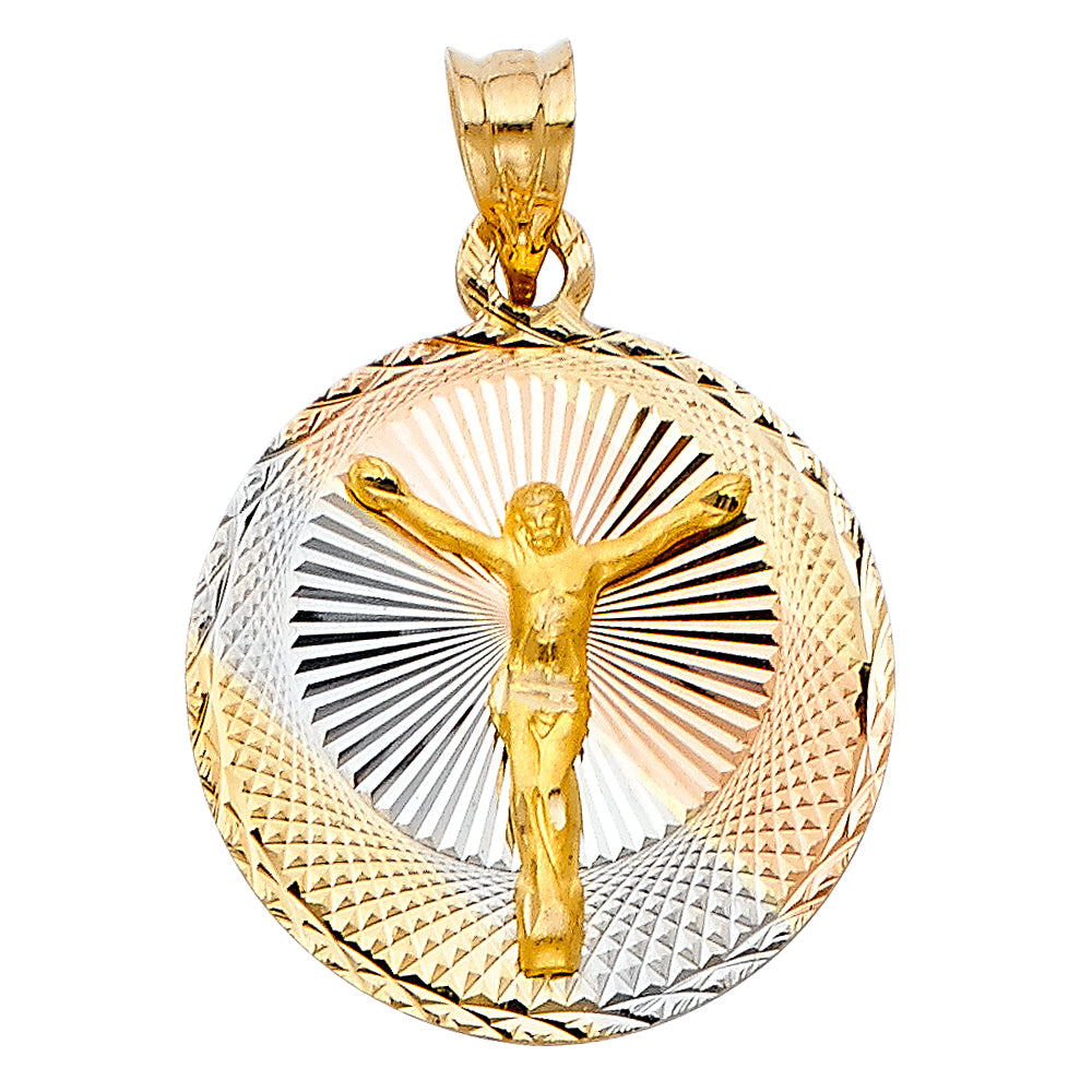 14 karat tri-tone gold religious pendant