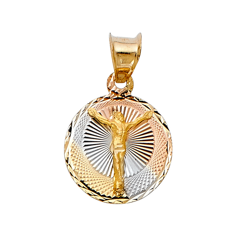 14 karat tri-tone gold religious pendant