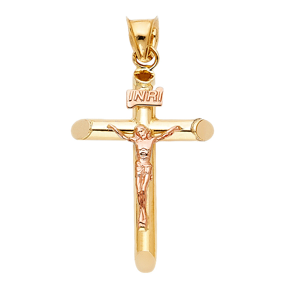 14 karat two tone cross jesus pendant