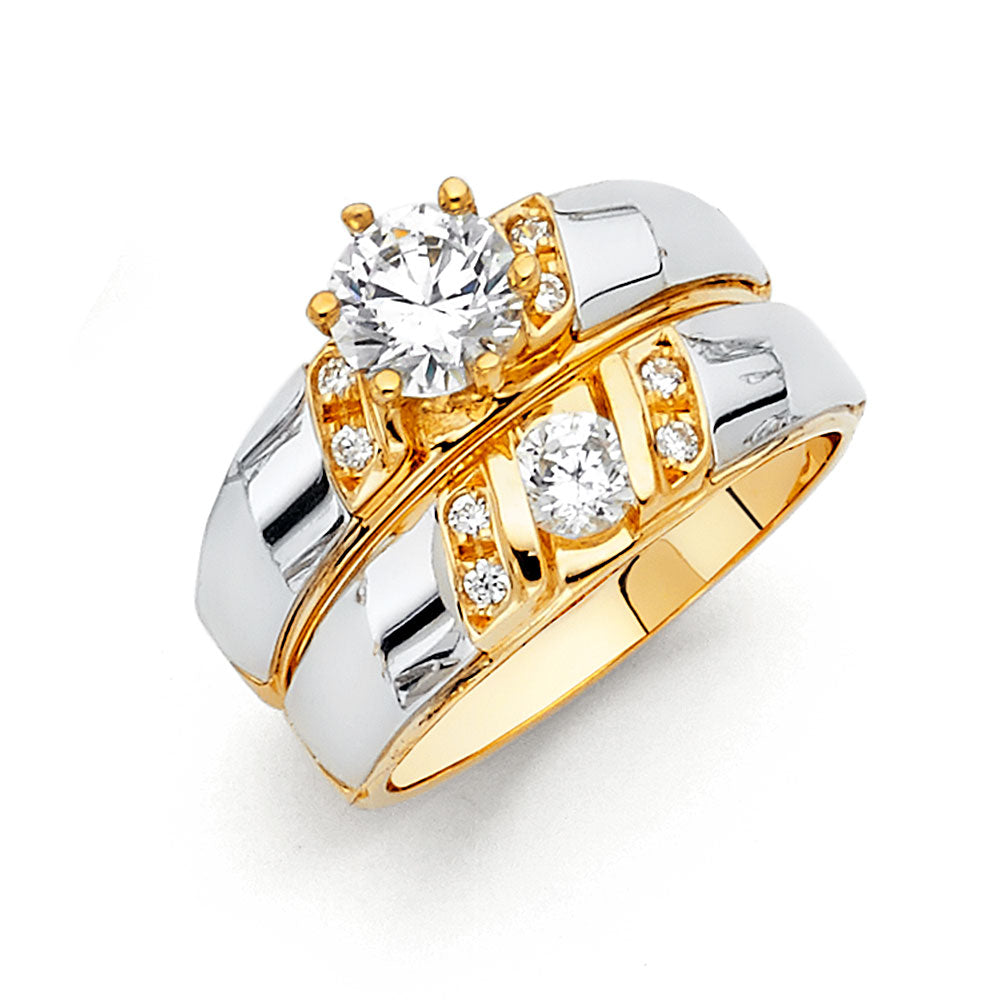 14 Karat Gold CZ Stone Wedding Ring Set