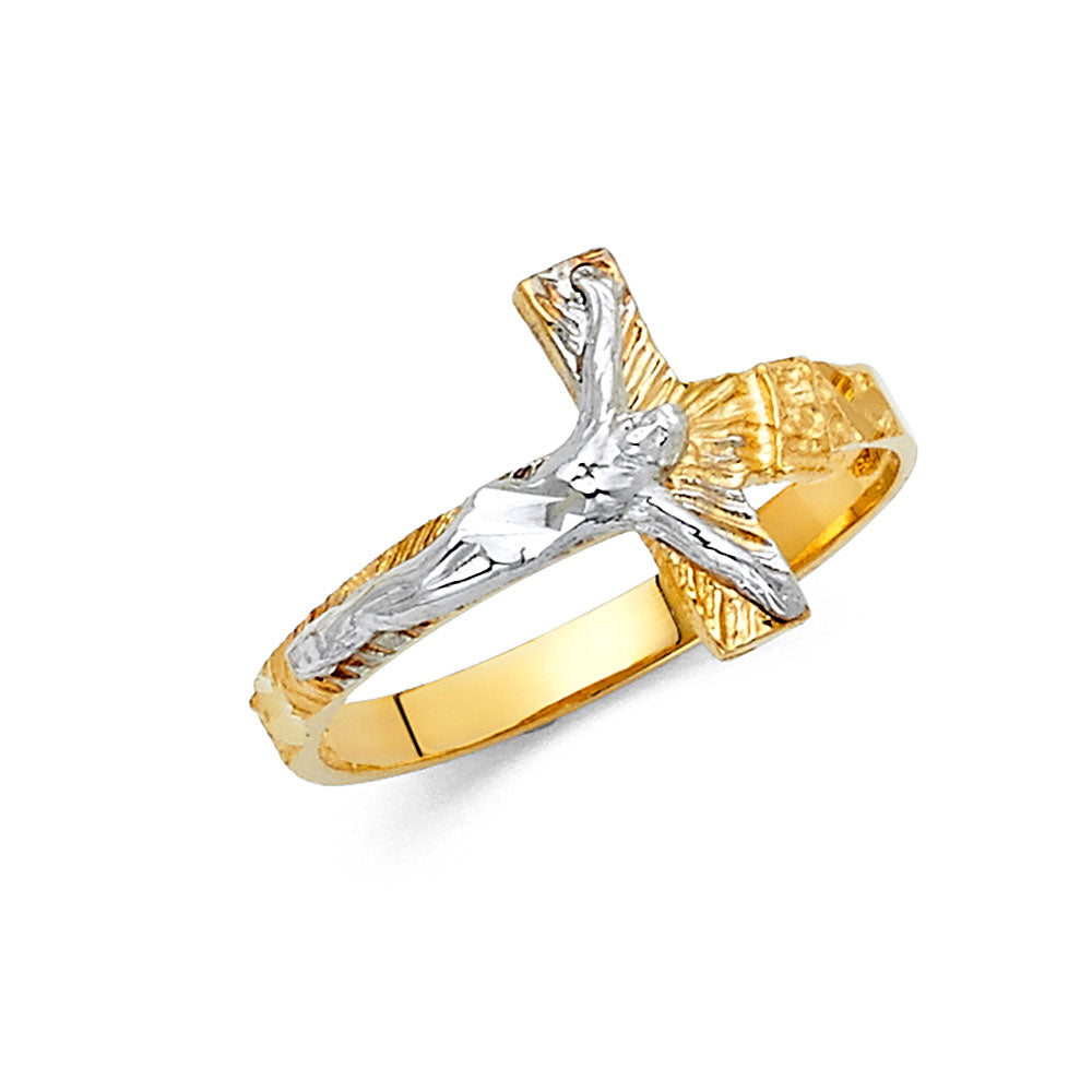 14K Gold Two Tones Cross Ring