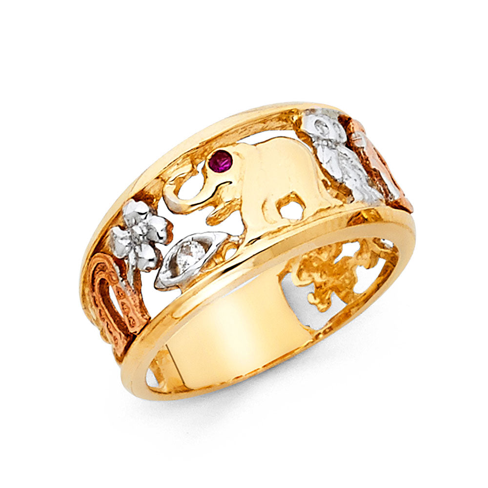 14K Gold Tri-Color Lucky Ring