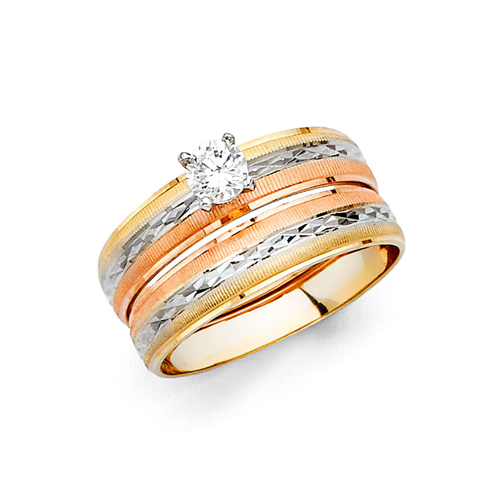 14 Karat Gold CZ Wedding Ring Set