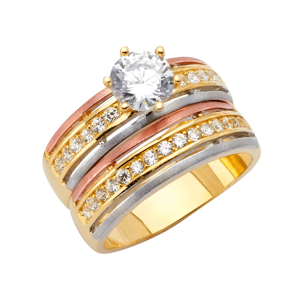 14 Karat Gold CZ Wedding Ring Set